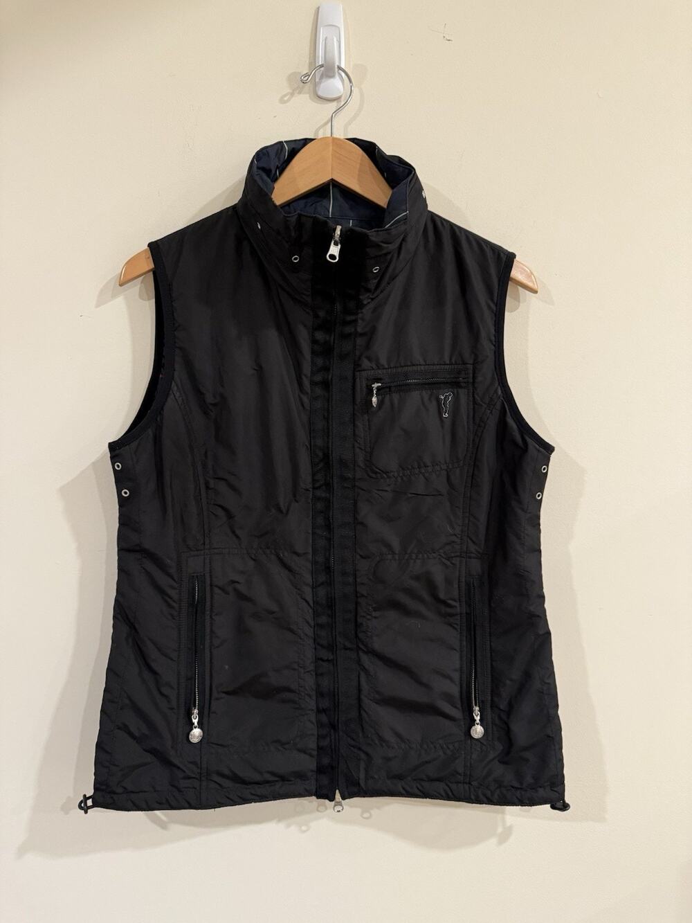 Golfino Women's reversible Quilted Vest Plaid Black 12 Preppy Athleisure Golf
